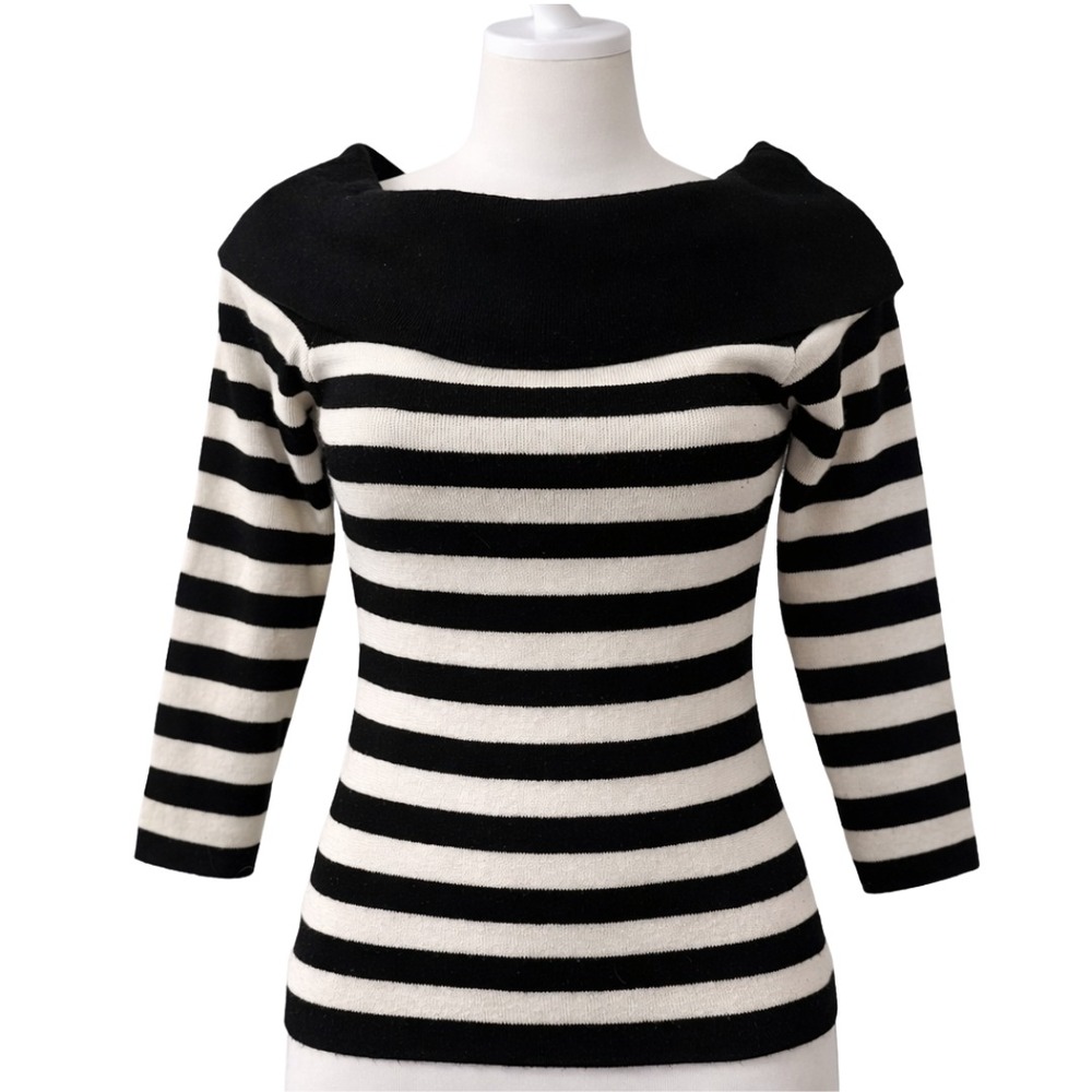 Rave Vintage Y2K Striped Knit Top Womens Medium Black White Scoop Neck USA